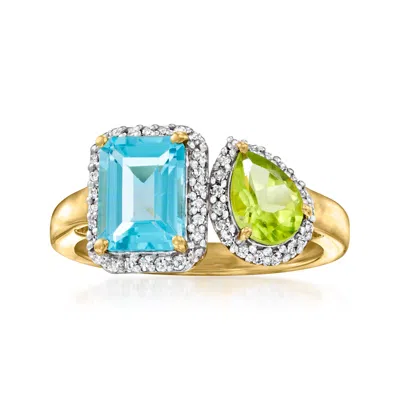 Ross-simons Swiss Blue Topaz And . Peridot Toi Et Moi Ring With . White Topaz In 18kt Gold Over Sterling In Green