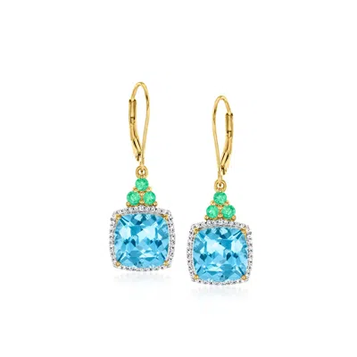 Ross-simons Swiss Blue Topaz, . Emerald And . White Zircon Drop Earrings In 18kt Gold Over Sterling In Multi