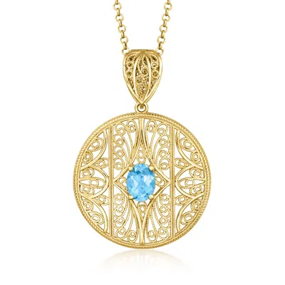 Ross-simons Swiss Blue Topaz Filigree Pendant Necklace In 18kt Gold Over Sterling In Multi
