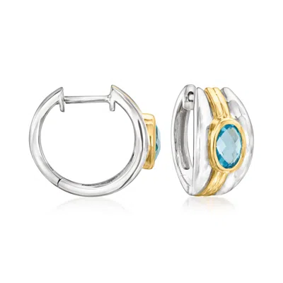 Ross-simons Swiss Blue Topaz Hoop Earrings In Sterling Silver And 18kt Gold Over Sterling