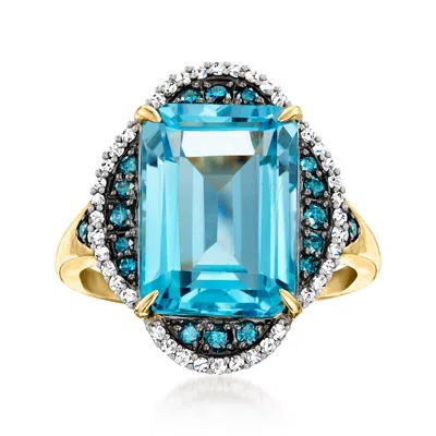 Ross-simons Swiss Blue Topaz Ring With . Blue And White Diamonds In 14kt Yellow Gold