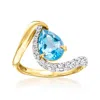 Ross-simons Swiss Blue Topaz Ring With . Lab-grown Diamonds In 18kt Gold Over Sterling In Blue