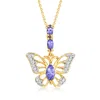 Ross-simons Tanzanite And . White Topaz Butterfly Pendant Necklace In 18kt Gold Over Sterling In Multi
