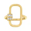 Ross-simons Tapered Baguette Diamond Oval Carabiner-link Ring In 18kt Gold Over Sterling In White