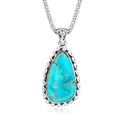Ross-simons Teardrop Turquoise Pendant Necklace In Sterling Silver