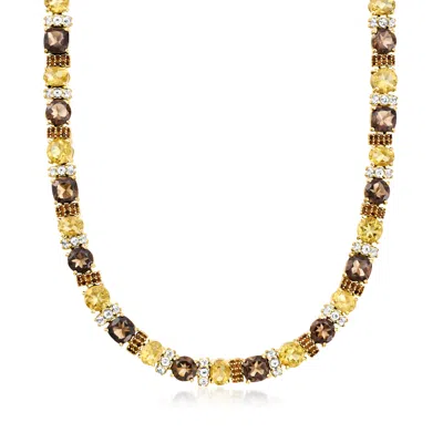 Ross-simons Tiger Eye And Multicolored Quartz Necklace With White Topaz In 18kt Gold Over Sterling
