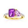 ROSS-SIMONS TONAL AMETHYST TOI ET MOI RING WITH . DIAMONDS IN 14KT YELLOW GOLD