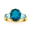 Ross-simons Tonal Blue Topaz 3-stone Ring In 14kt Yellow Gold