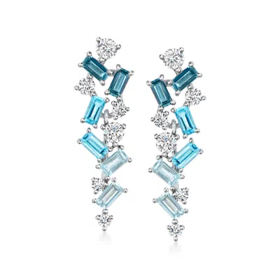 Ross-simons Tonal Blue Topaz And . Lab-grown Diamond Drop Earrings In Sterling Silver