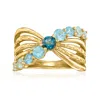 Ross-simons Tonal Blue Topaz Bow Ring In 18kt Gold Over Sterling In Blue
