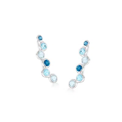 Ross-simons Tonal Blue Topaz Bubble Ear Climbers In Sterling Silver