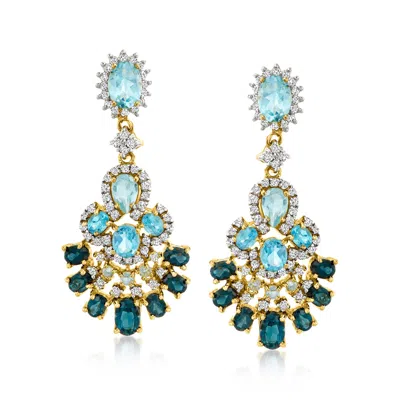 Ross-simons Tonal Blue Topaz Drop Earrings With White Zircons In 18kt Gold Over Sterling