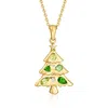 Ross-simons Tonal Green Multi-gemstone Christmas Tree Pendant Necklace With Lab-grown Diamonds In 18kt Gold Over In Gold