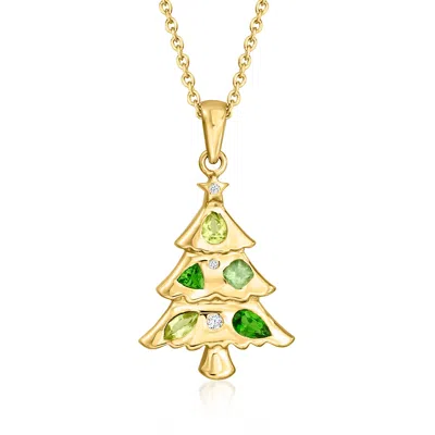 Ross-simons Tonal Green Multi-gemstone Christmas Tree Pendant Necklace With Lab-grown Diamonds In 18kt Gold Over