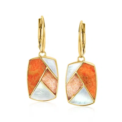 Ross-simons Tonal Orange Multi-gemstone Inlay Drop Earrings In 18kt Gold Over Sterling