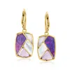 Ross-simons Tonal Purple Multi-gemstone Inlay Drop Earrings In 18kt Gold Over Sterling