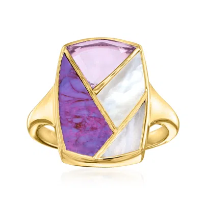 Ross-simons Tonal Purple Multi-gemstone Inlay Ring In 18kt Gold Over Sterling