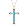 Ross-simons Turquoise, Amethyst And . White Topaz Cross Pendant Necklace With Enamel In 18kt Gold Over Sterling In Multi
