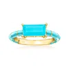 Ross-simons Turquoise And Blue Enamel Ring In 18kt Gold Over Sterling In Yellow