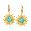 Ross-simons Turquoise And Citrine Sunflower Drop Earrings In 18kt Gold Over Sterling In Yellow