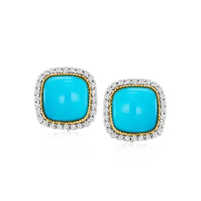 Ross-simons Turquoise And . Diamond Earrings In 14kt Yellow Gold In Multi