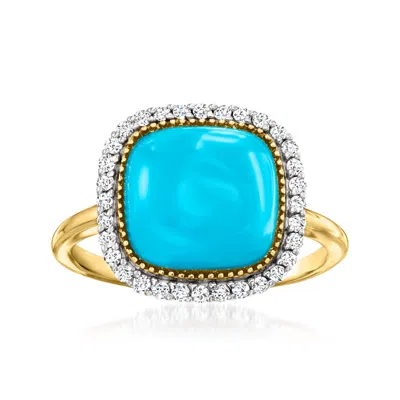 Ross-simons Turquoise And Diamond Ring In 14kt Yellow Gold In White