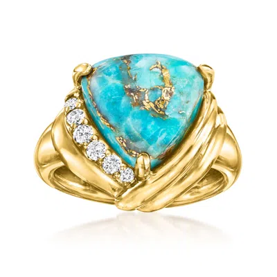 Ross-simons Turquoise And Diamond Ring In 18kt Gold Over Sterling In White