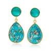 Ross-simons Turquoise And Green Quartz Drop Earrings In 18kt Gold Over Sterling