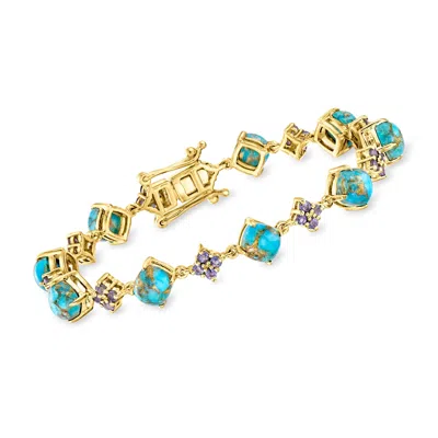 Ross-simons Turquoise And Iolite Bracelet In 18kt Gold Over Sterling