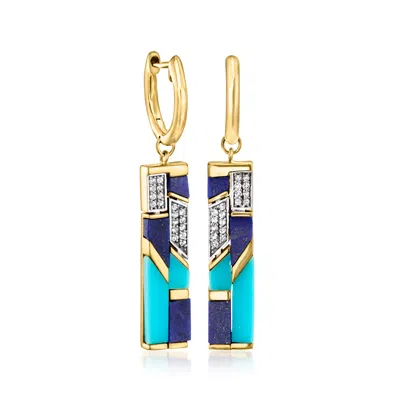 Ross-simons Turquoise And Lapis Drop Earrings With . White Topaz In 18kt Gold Over Sterling
