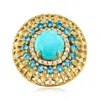 Ross-simons Turquoise And London Blue Topaz Ring With . Lab-grown Diamonds In 18kt Gold Over Sterling In Blue