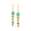 Ross-simons Turquoise And Multi-gemstone Drop Earrings With Lab-grown Diamonds In 18kt Gold Over Sterling In Gold