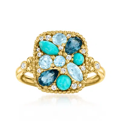 Ross-simons Turquoise And Multi-gemstone Ring With . Lab-grown Diamonds In 18kt Gold Over Sterling