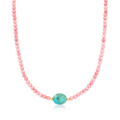 Ross-simons Turquoise And Pink Coral Bead Necklace With 18kt Gold Over Sterling In Multi