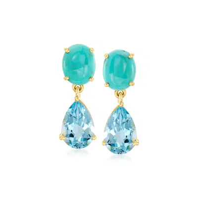 Ross-simons Turquoise And Sky Blue Topaz Drop Earrings In 18kt Gold Over Sterling