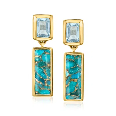 Ross-simons Turquoise And Sky Blue Topaz Drop Earrings In 18kt Gold Over Sterling