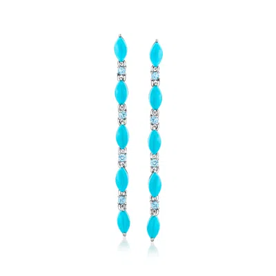 Ross-simons Turquoise And . Sky Blue Topaz Linear Drop Earrings In Sterling Silver