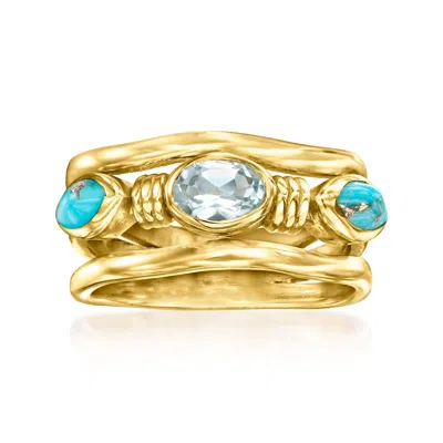 Ross-simons Turquoise And . Sky Blue Topaz Ring In 18kt Gold Over Sterling