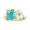 Ross-simons Turquoise And Sky Blue Topaz Toi Et Moi Ring In 18kt Gold Over Sterling In Gold