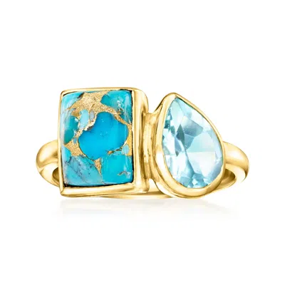 Ross-simons Turquoise And Sky Blue Topaz Toi Et Moi Ring In 18kt Gold Over Sterling