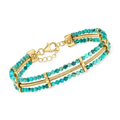 Ross-simons Turquoise And Snake-chain Bracelet In 18kt Gold Over Sterling In Green