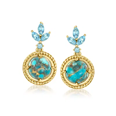 Ross-simons Turquoise And . Swiss Blue Topaz Drop Earrings In 18kt Gold Over Sterling In Multi