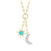 Ross-simons Turquoise And . White Topaz Celestial Paper Clip Link Drop Necklace In 18kt Gold Over Sterling In Gold