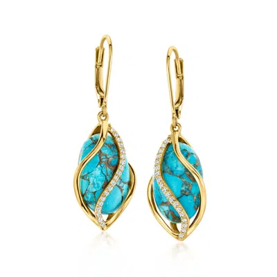 Ross-simons Turquoise And . White Topaz Drop Earrings In 18kt Gold Over Sterling In Blue