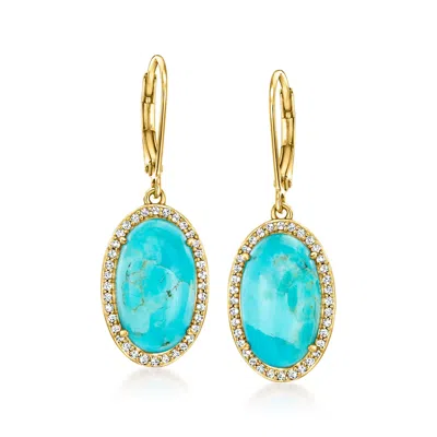 Ross-simons Turquoise And . White Topaz Drop Earrings In 18kt Gold Over Sterling