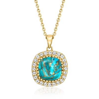 Ross-simons Turquoise And White Topaz Pendant Necklace In 18kt Gold Over Sterling In Multi