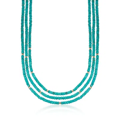 Ross-simons Turquoise Bead 3-strand Necklace With 14kt Yellow Gold In Multi