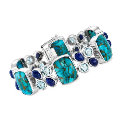 Ross-simons Turquoise Bracelet With Lapis And Sky Blue Topaz In Sterling Silver