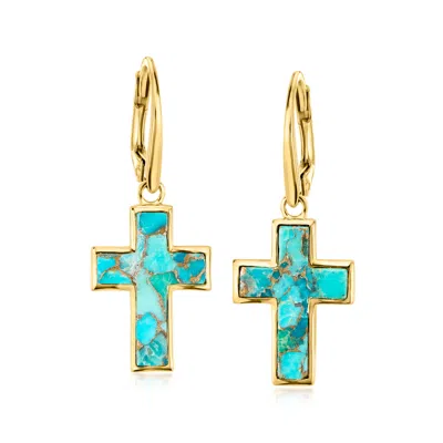Ross-simons Turquoise Cross Drop Earrings In 18kt Gold Over Sterling In Multi