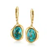 Ross-simons Turquoise Curvy Frame Drop Earrings In 18kt Gold Over Sterling